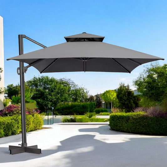 113" Cantilever Patio Umbrella, Dark Gray, Crank Lift & Tilt