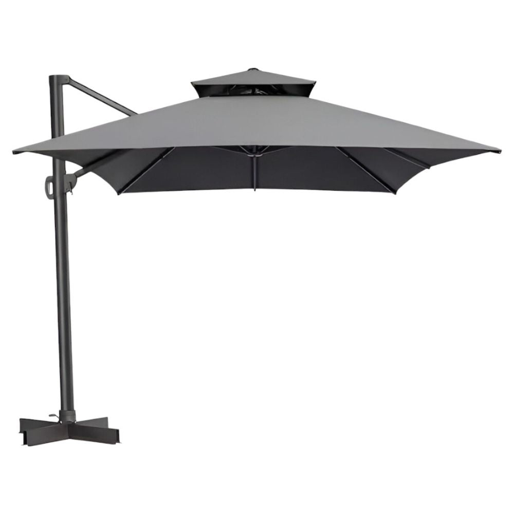 113" Dark Gray Polyester Rectangular Tilt Cantilever Patio Umbrella With Stand
