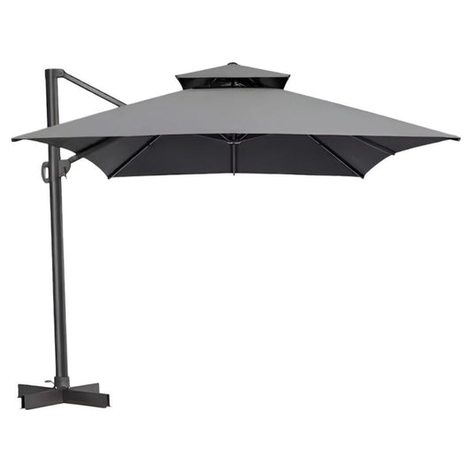 113" Dark Gray Polyester Rectangular Tilt Cantilever Patio Umbrella With Stand