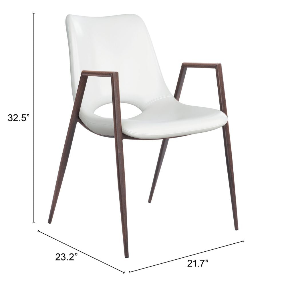 DesiFauxLeatherWhite_Walnut_SteelFrameSetof2DiningChairs-dimensions, goldstardining.com