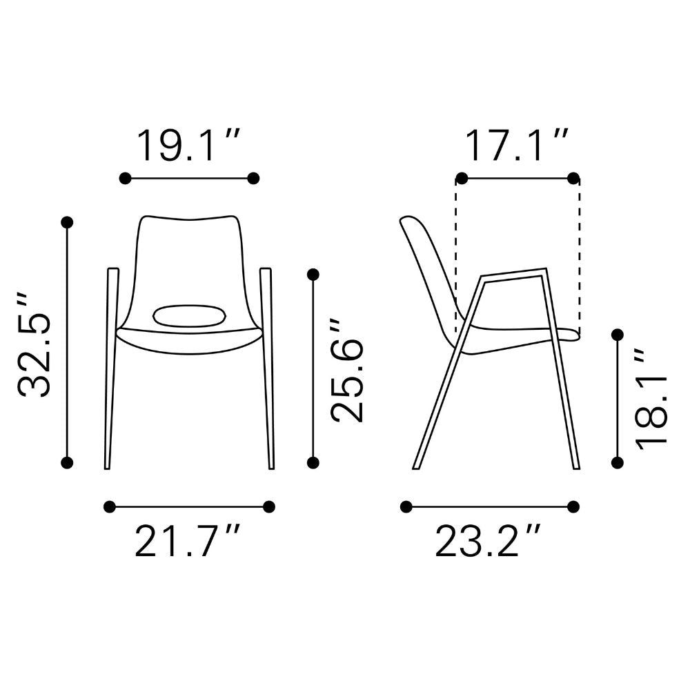 DesiFauxLeatherWhite_Walnut_SteelFrameSetof2DiningChairs-dimensions2, goldstardining.com