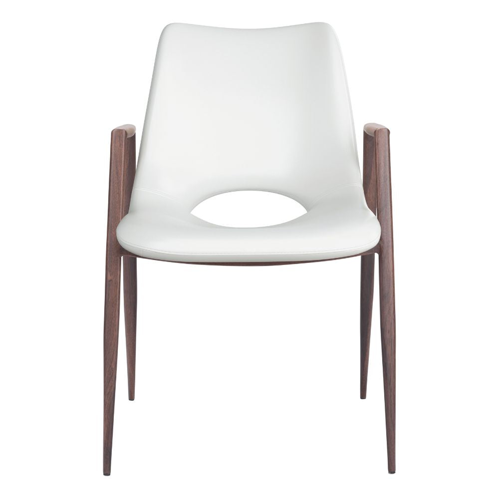 DesiFauxLeatherWhite_Walnut_SteelFrameSetof2DiningChairs-front, goldstardining.com