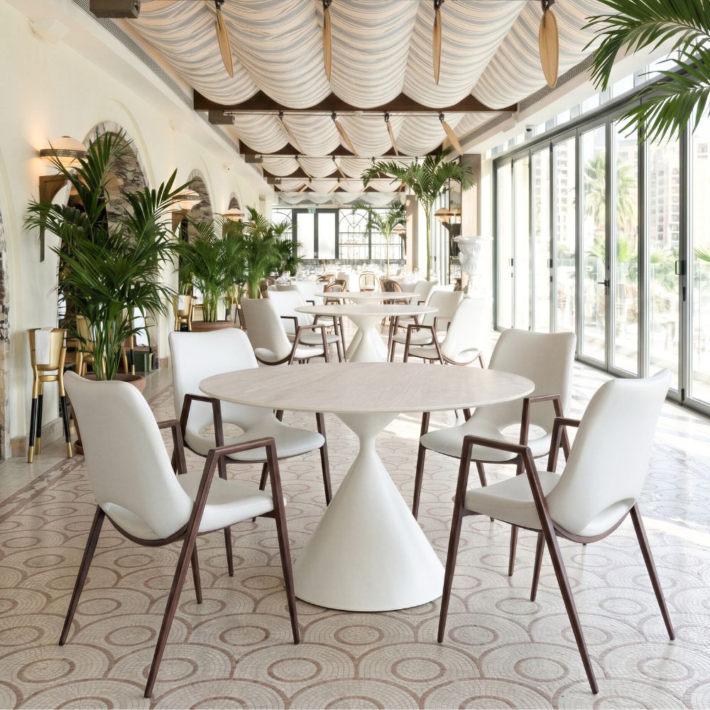 DesiFauxLeatherWhite_Walnut_SteelFrameSetof2DiningChairs-lifestyle, goldstardining.com