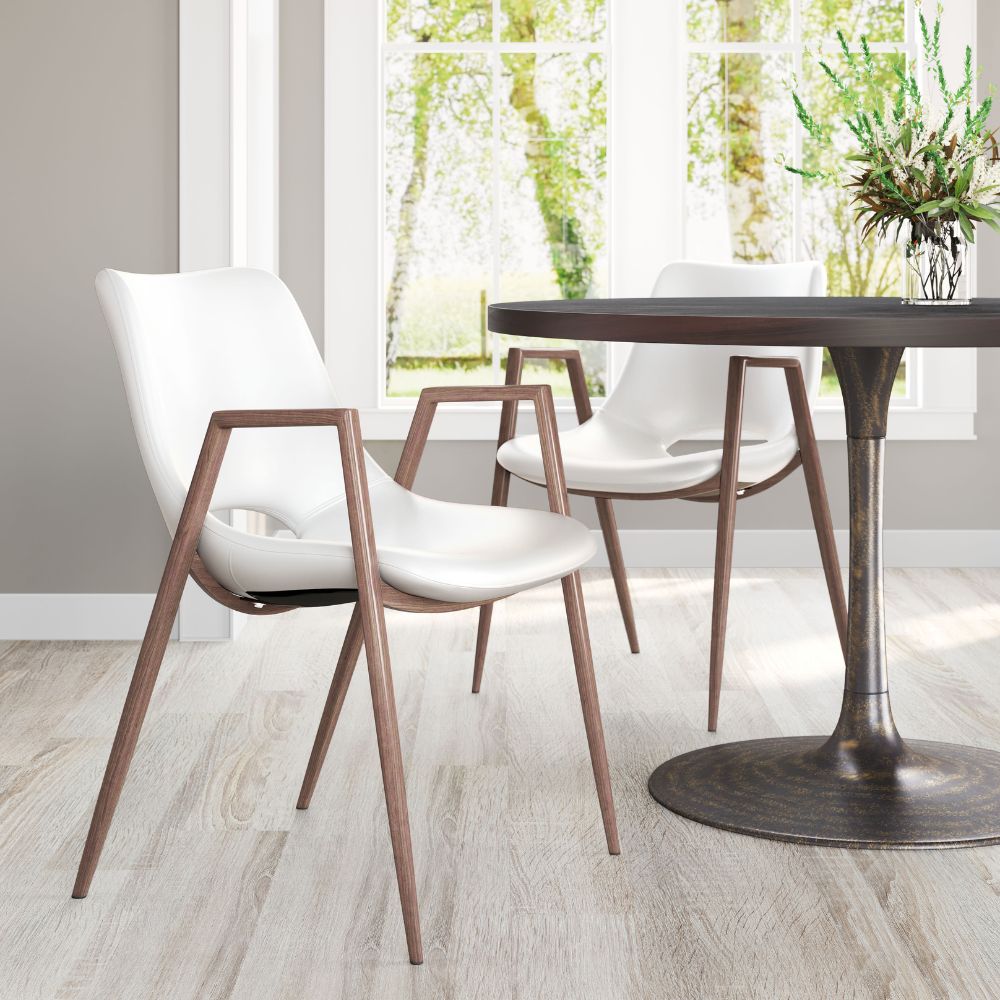 DesiFauxLeatherWhite_Walnut_SteelFrameSetof2DiningChairs-lifestyle2, goldstardining.com