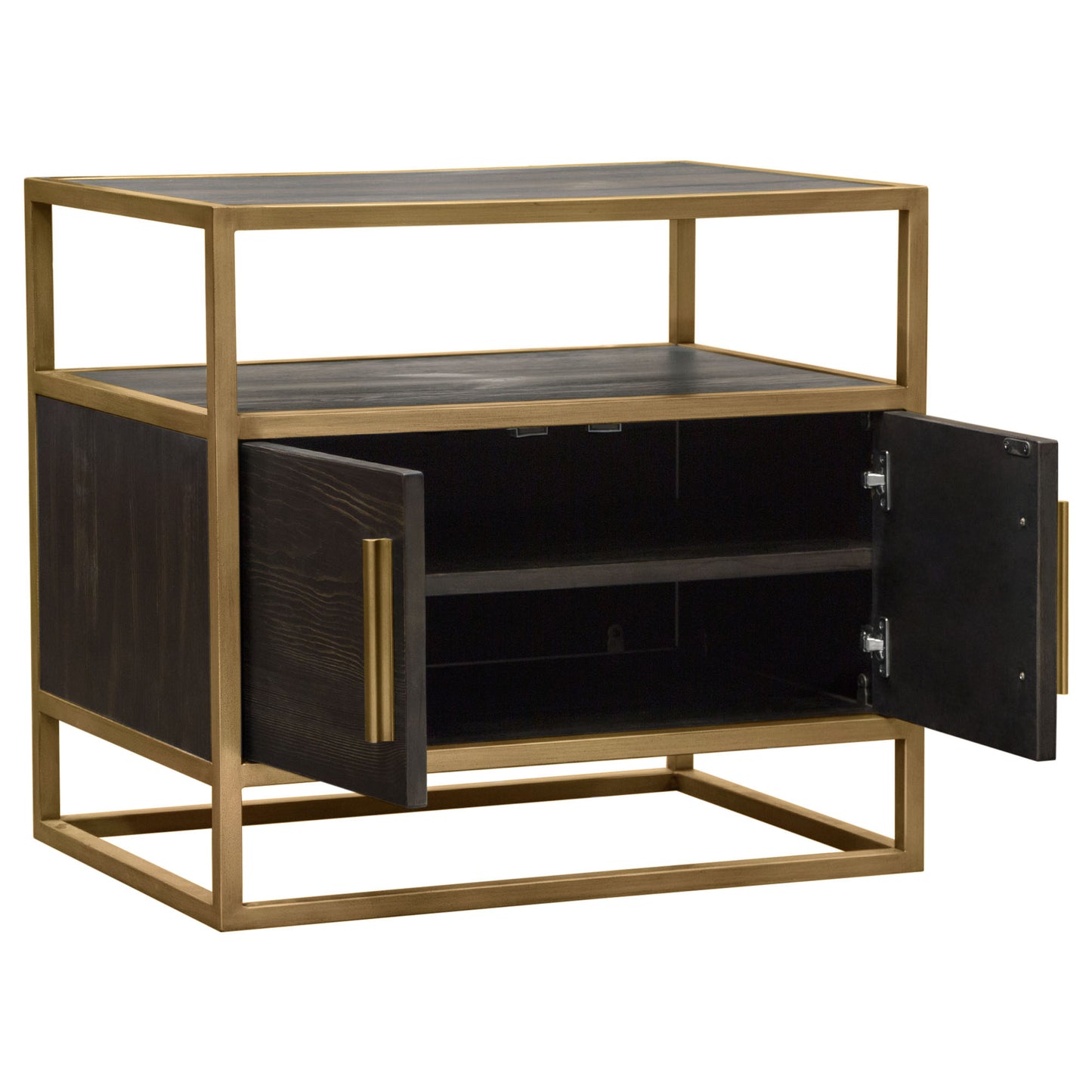 Diamond Sofa Empire 2-Door End Table in Dark Brown Veneer w/ Hand brushed Gold | Silver Metal Frame