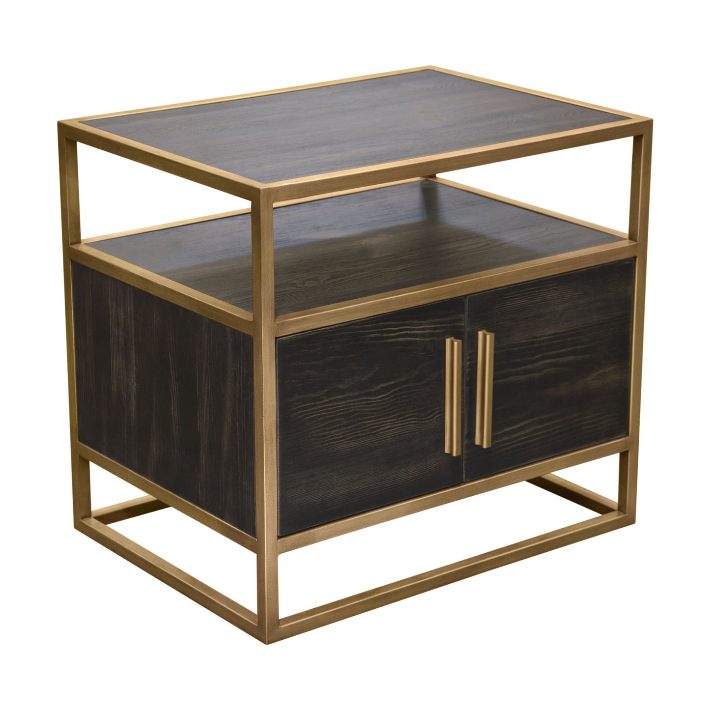 Diamond Sofa Empire 2-Door End Table in Dark Brown Veneer w/ Hand brushed Gold | Silver Metal Frame