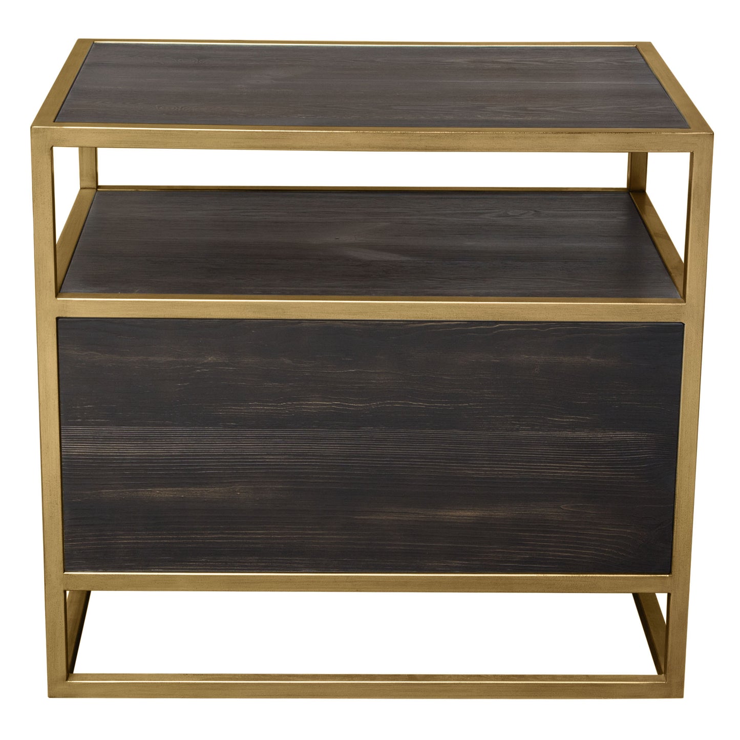 Diamond Sofa Empire 2-Door End Table in Dark Brown Veneer w/ Hand brushed Gold | Silver Metal Frame