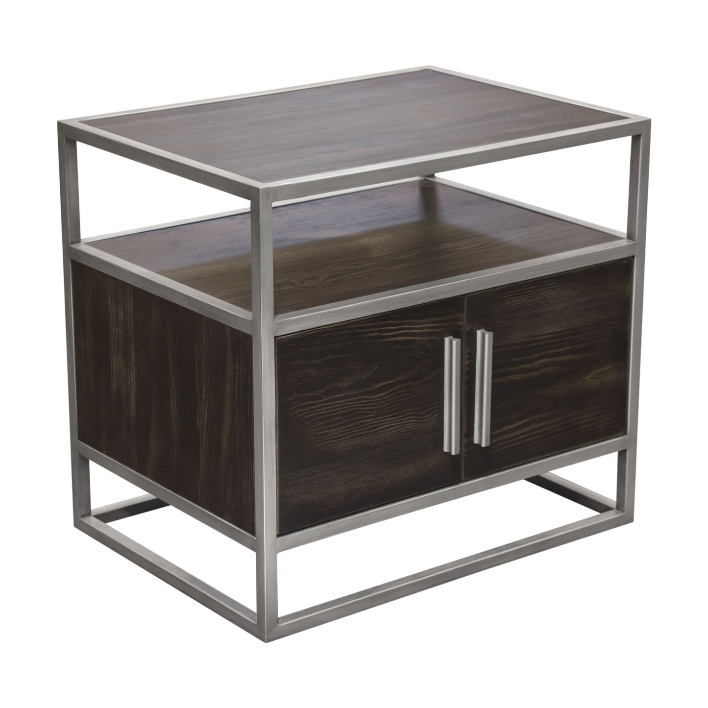 Diamond Sofa Empire 2-Door End Table in Dark Brown Veneer w/ Hand brushed Gold | Silver Metal Frame