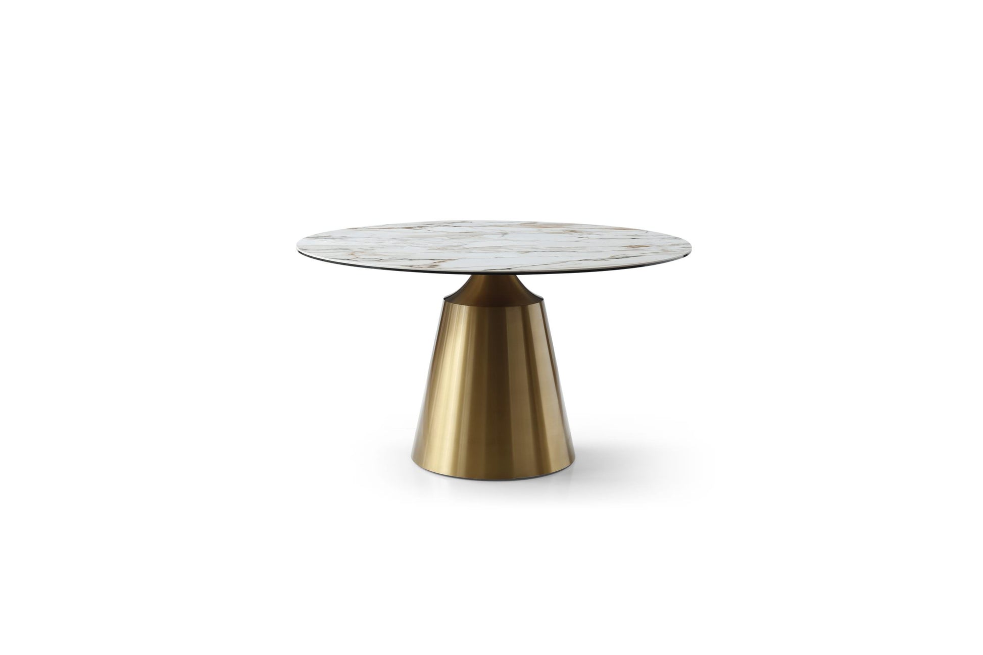 Whiteline Charlotte Round Dining Table, 8mm Glass+ 6mm Ceramic White Top, Gold Stainless Steel Base DT1831-WHT - GOLD STAR Dining