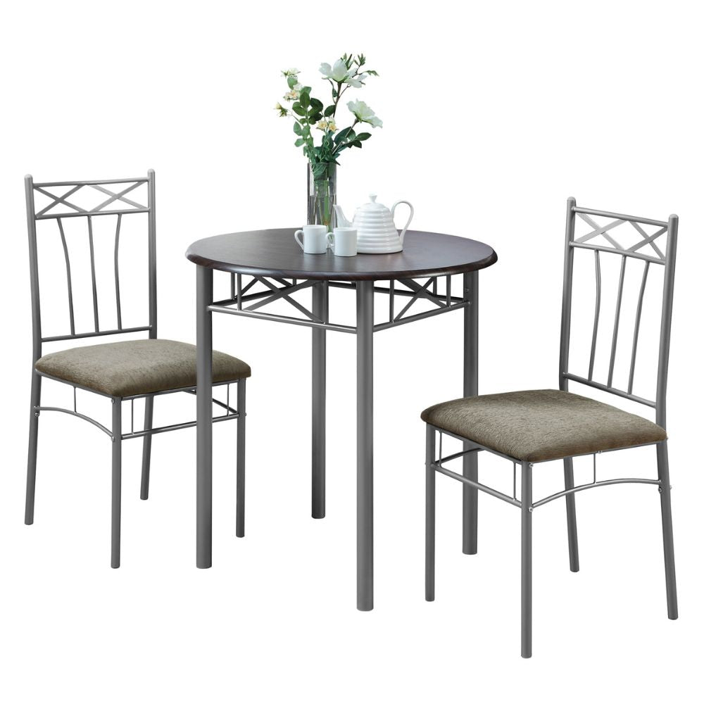 Espresso/ Silver 30"Round Table and 2 Cushioned Chairs Dining Table Set goldstardining.com