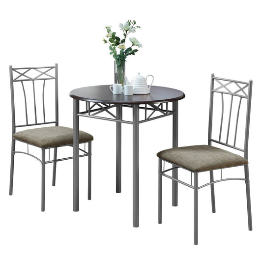 Espresso/ Silver 30"Round Table and 2 Cushioned Chairs Dining Table Set goldstardining.com