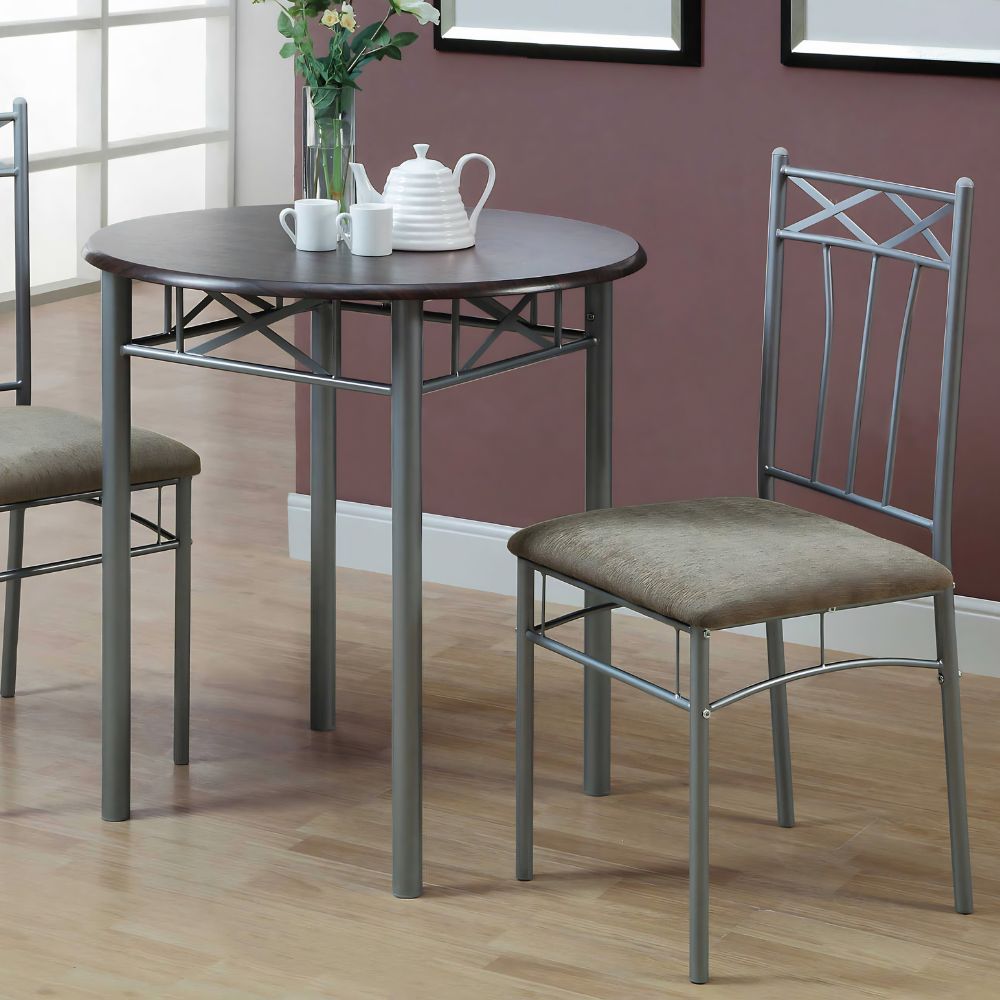 lifestyle Espresso/ Silver 30"Round Table and 2 Cushioned Chairs Dining Table Set goldstardining.com