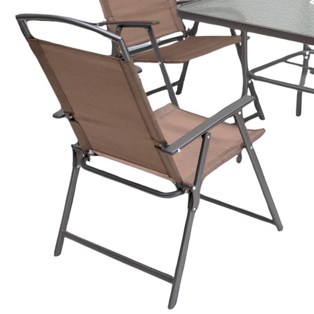 Five Piece Clear and Brown Square Glass Dining Set with Four Chairs