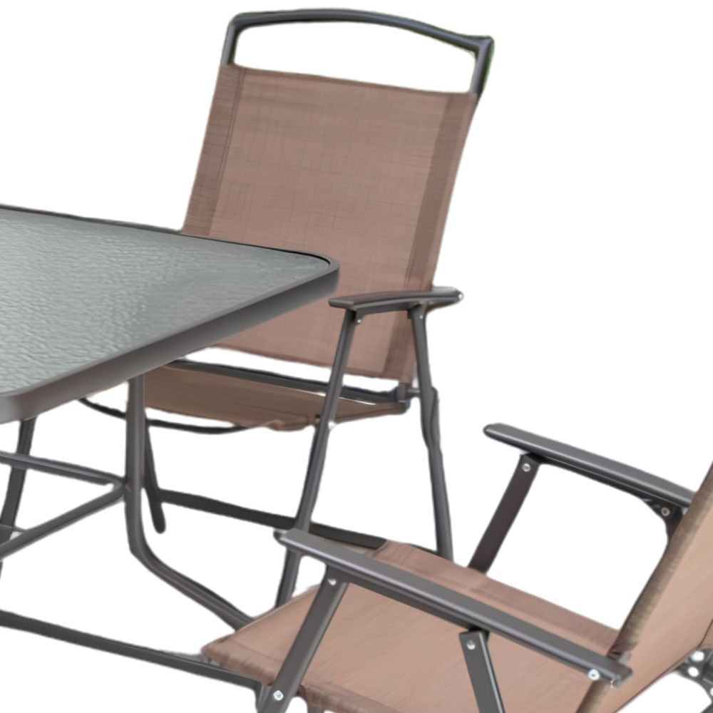 Five Piece Clear and Brown Square Glass Dining Set with Four Chairs