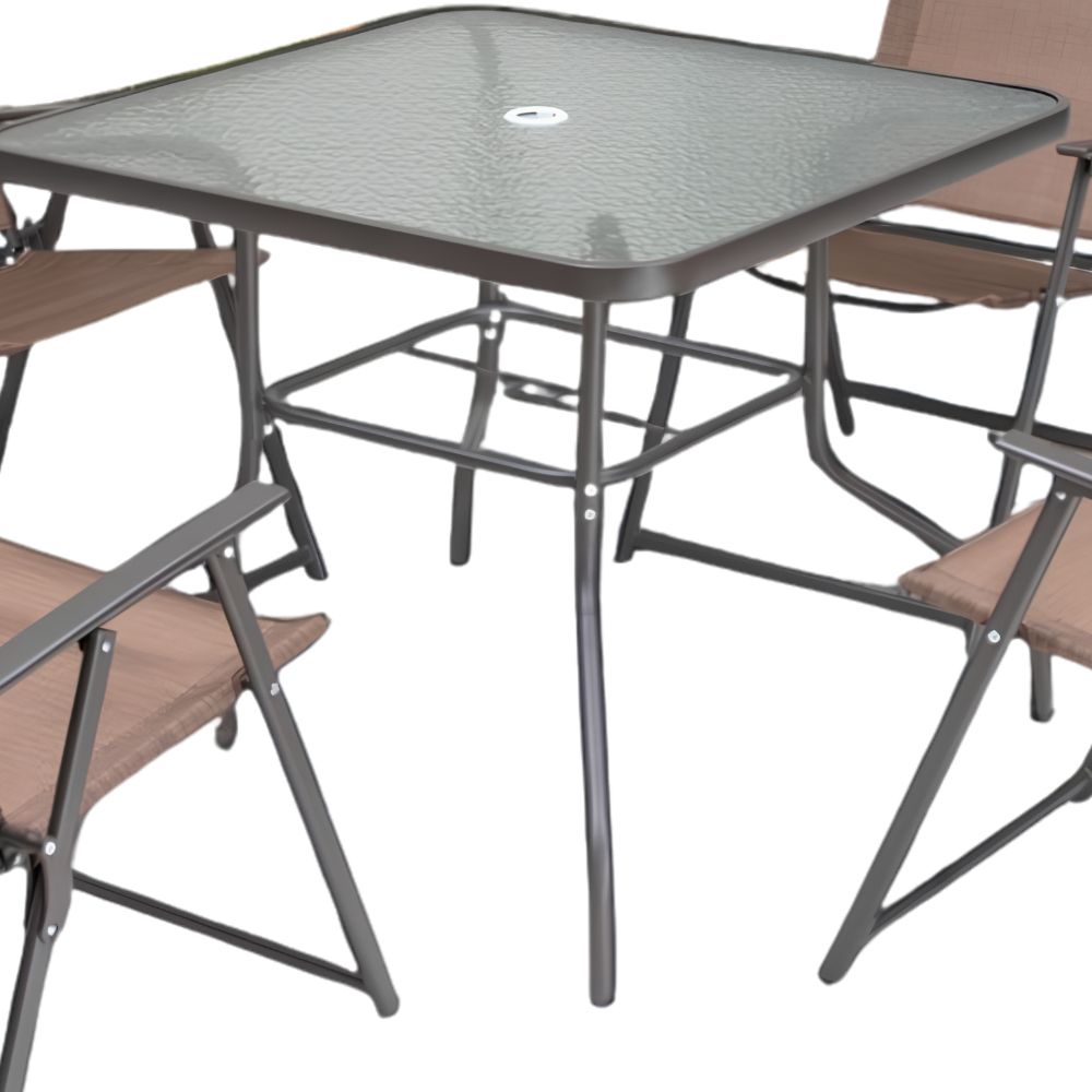 Five Piece Clear and Brown Square Glass Dining Set with Four Chairs