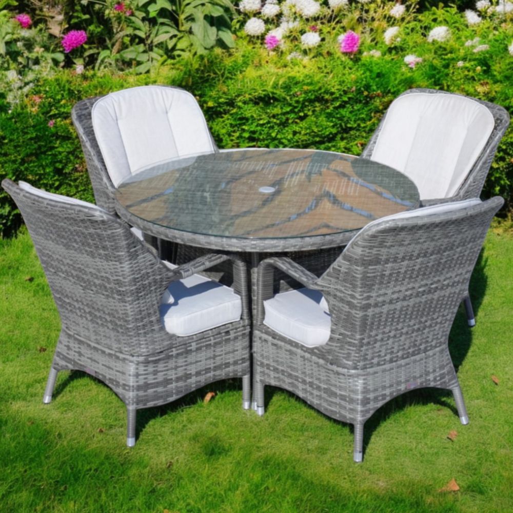 Five Piece Gray Round Glass Dining Set