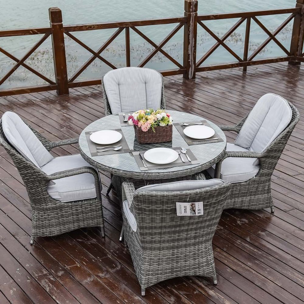 Five Piece Gray Round Glass Dining Set