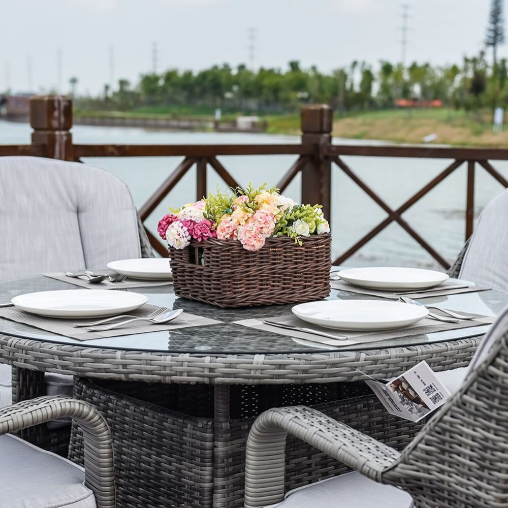 Five Piece Gray Round Glass Dining Set