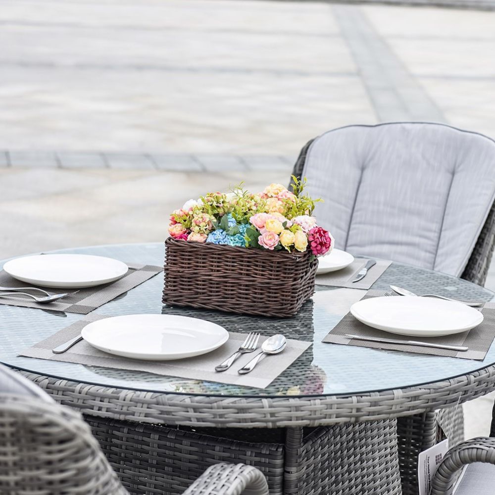 Five Piece Gray Round Glass Dining Set