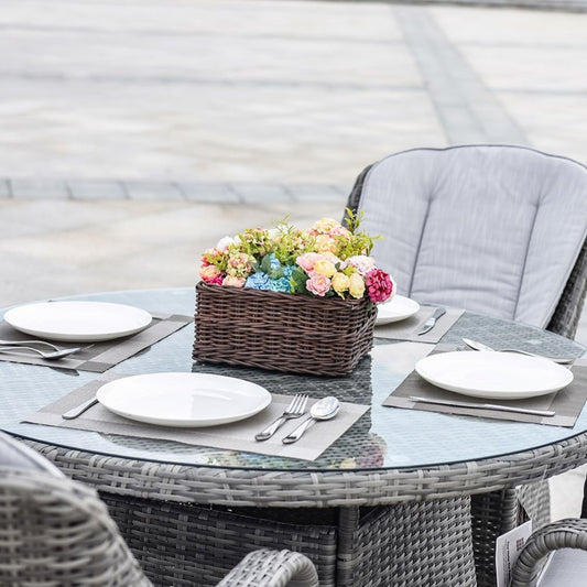 Five Piece Gray Round Glass Outdoor Dining Set