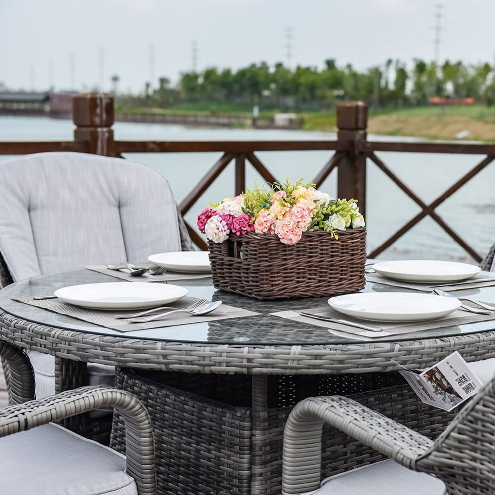 Five Piece Gray Round Glass Dining Set