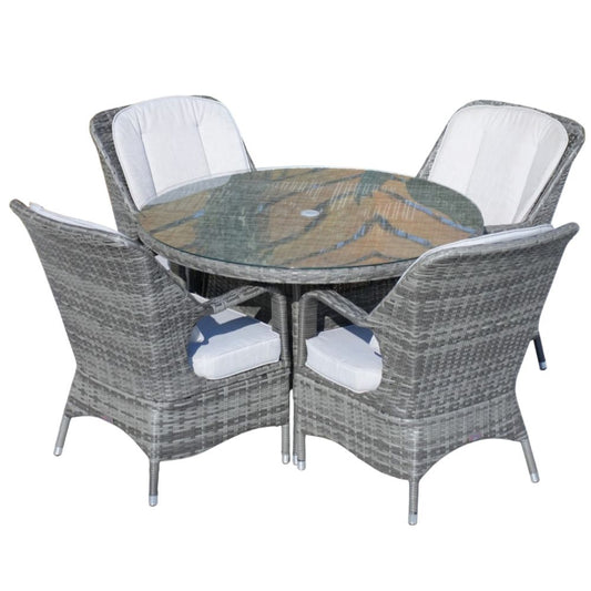 Five Piece Gray Round Glass Dining Set