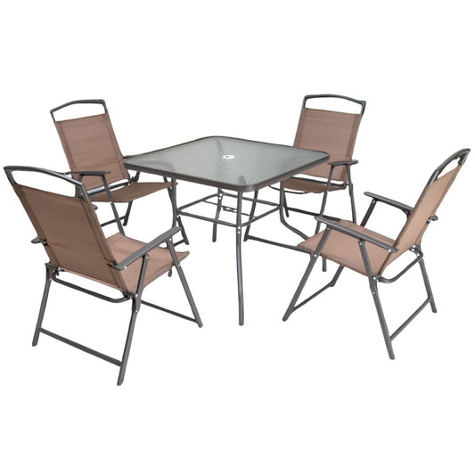 Five Piece Clear and Brown Square Glass Dining Set with Four Chairs