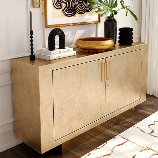 lifestyle Francois Gold Leather Buffet Sideboard, goldstardining.com