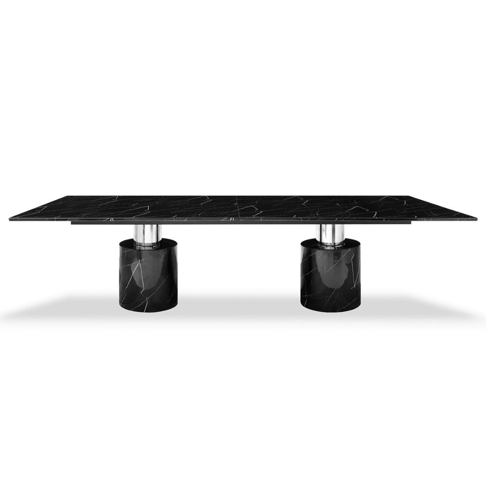 Geneva Marble Glossy Black/White Top Dining Table, goldstardining.com