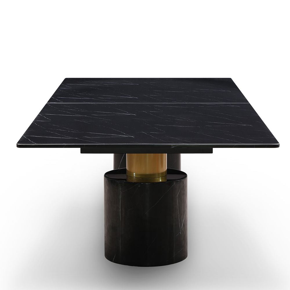 black side Geneva Marble Glossy Black/White Top Dining Table, goldstardining.com