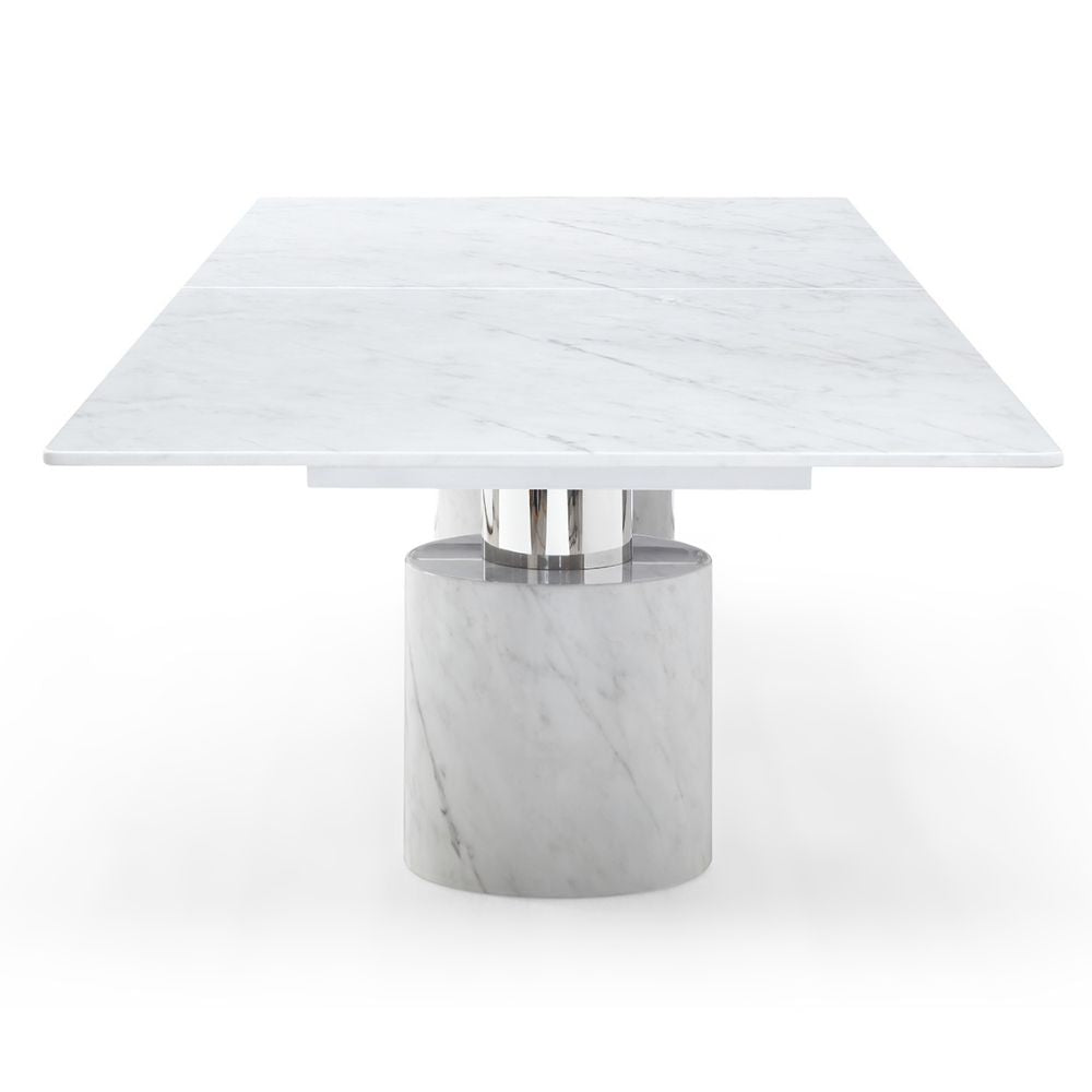 white side white base Geneva Marble Glossy Black/White Top Dining Table, goldstardining.com