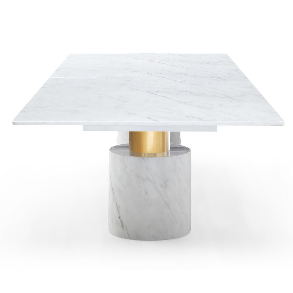 white gold base side Geneva Marble Glossy Black/White Top Dining Table, goldstardining.com