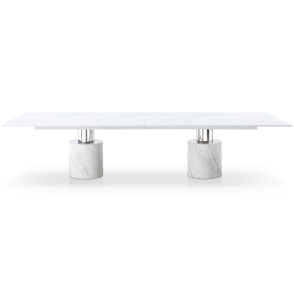 white Geneva Marble Glossy Black/White Top Dining Table, goldstardining.com