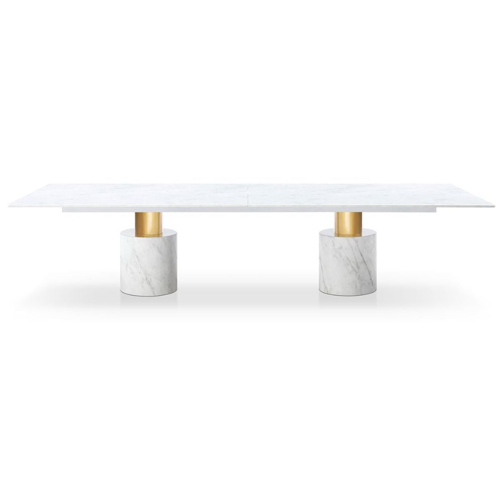 white with gold base Geneva Marble Glossy Black/White Top Dining Table, goldstardining.com