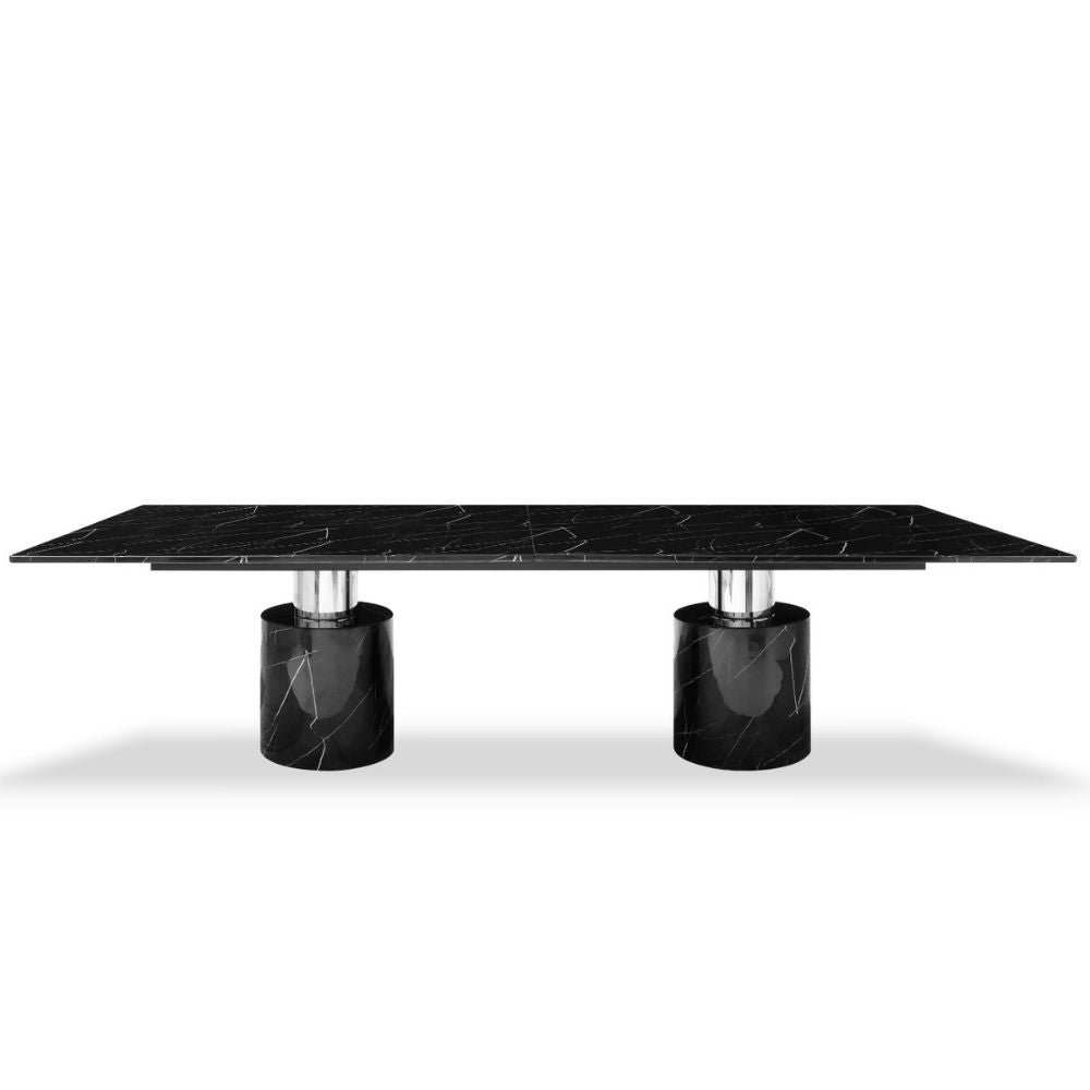black Geneva Marble Glossy Black/White Top Dining Table, goldstardining.com