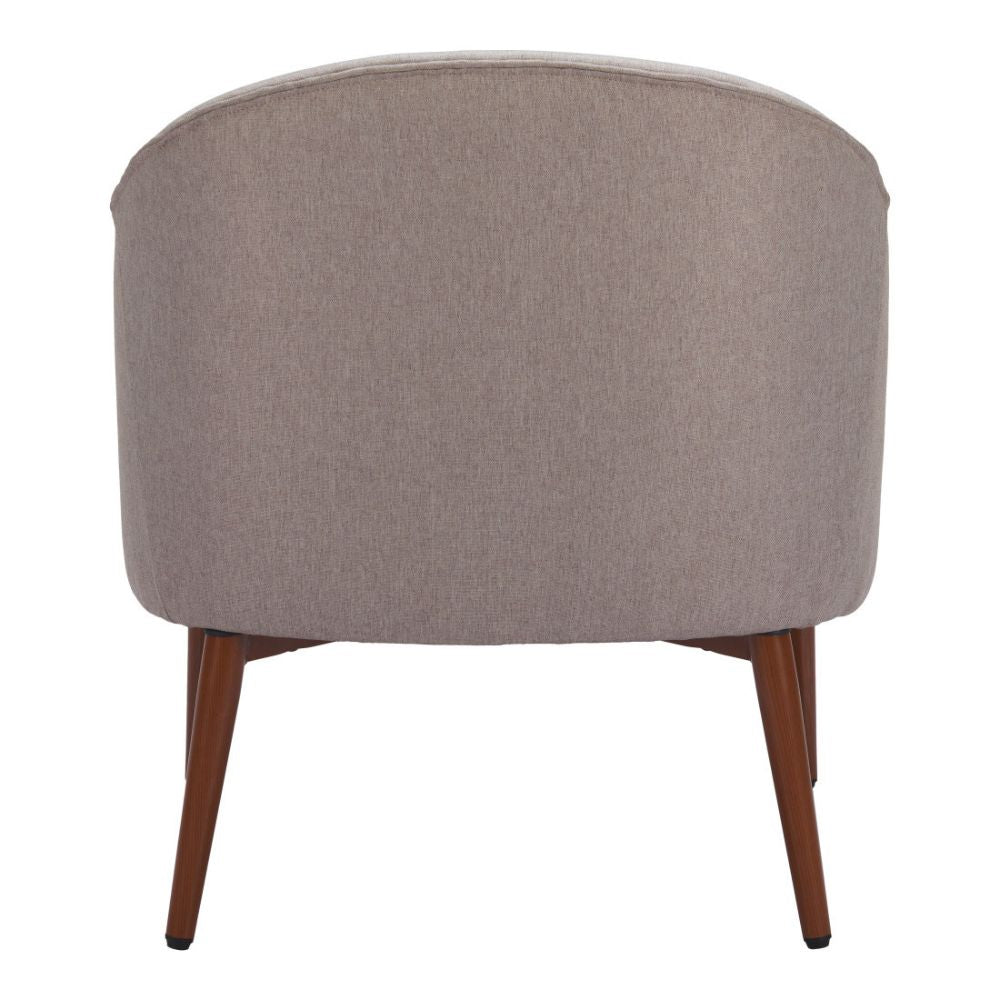 28" Gray And Brown Fabric And Upholstered Tufted Barrel Chair