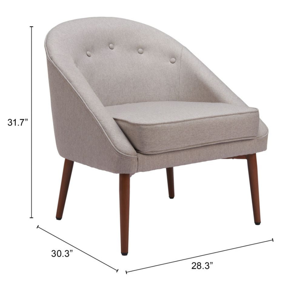 28" Gray And Brown Fabric And Upholstered Tufted Barrel Chair