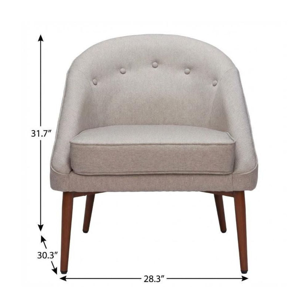 28" Gray And Brown Fabric And Upholstered Tufted Barrel Chair