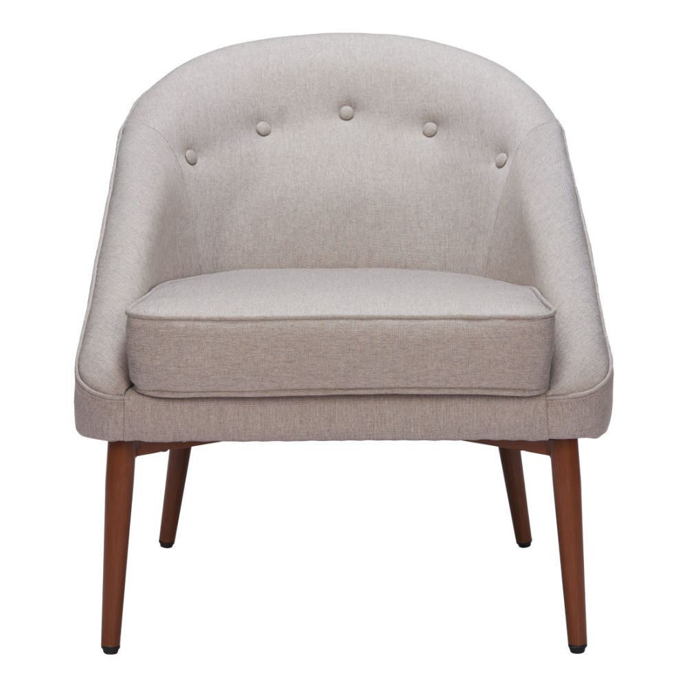 28" Gray And Brown Fabric And Upholstered Tufted Barrel Chair