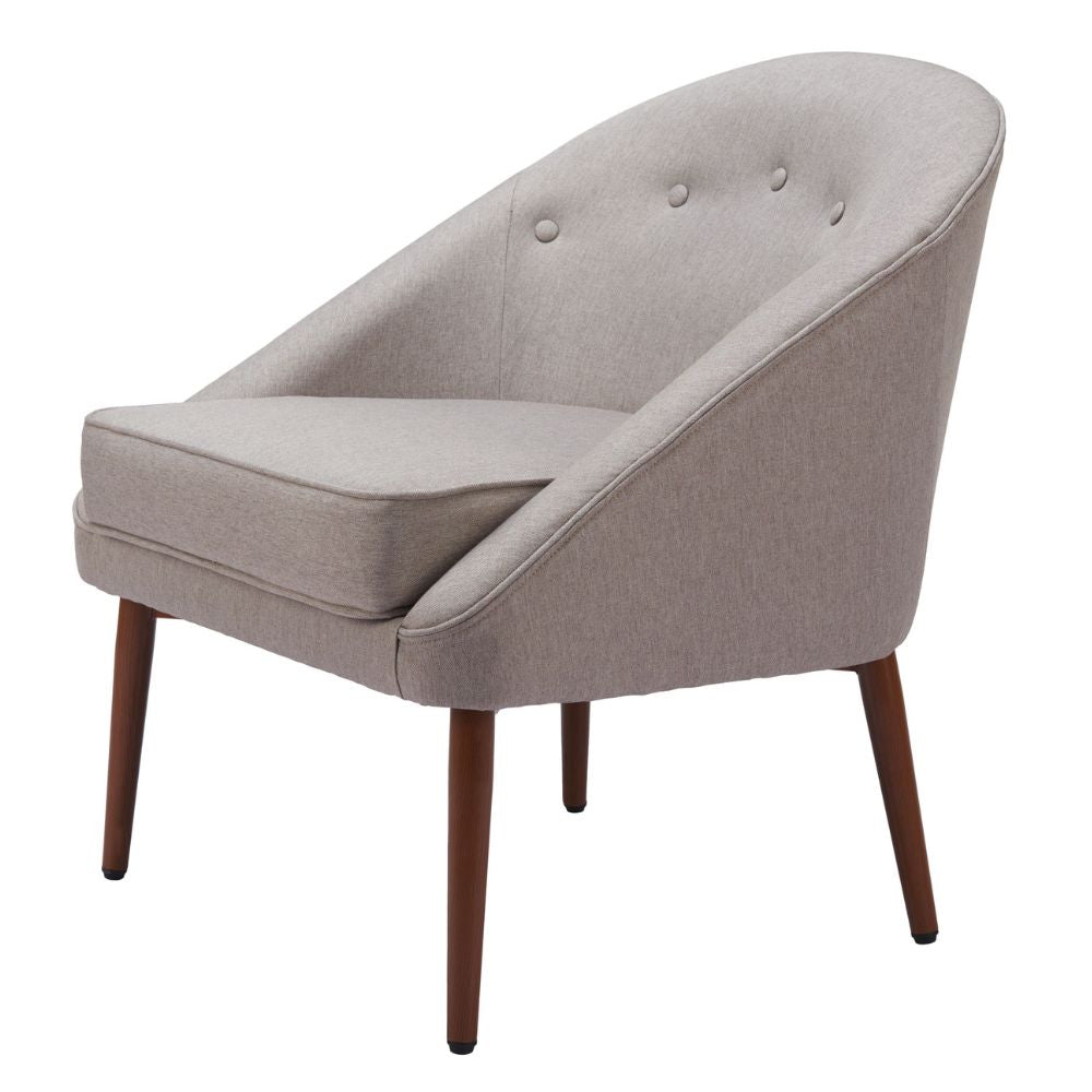 28" Gray And Brown Fabric And Upholstered Tufted Barrel Chair