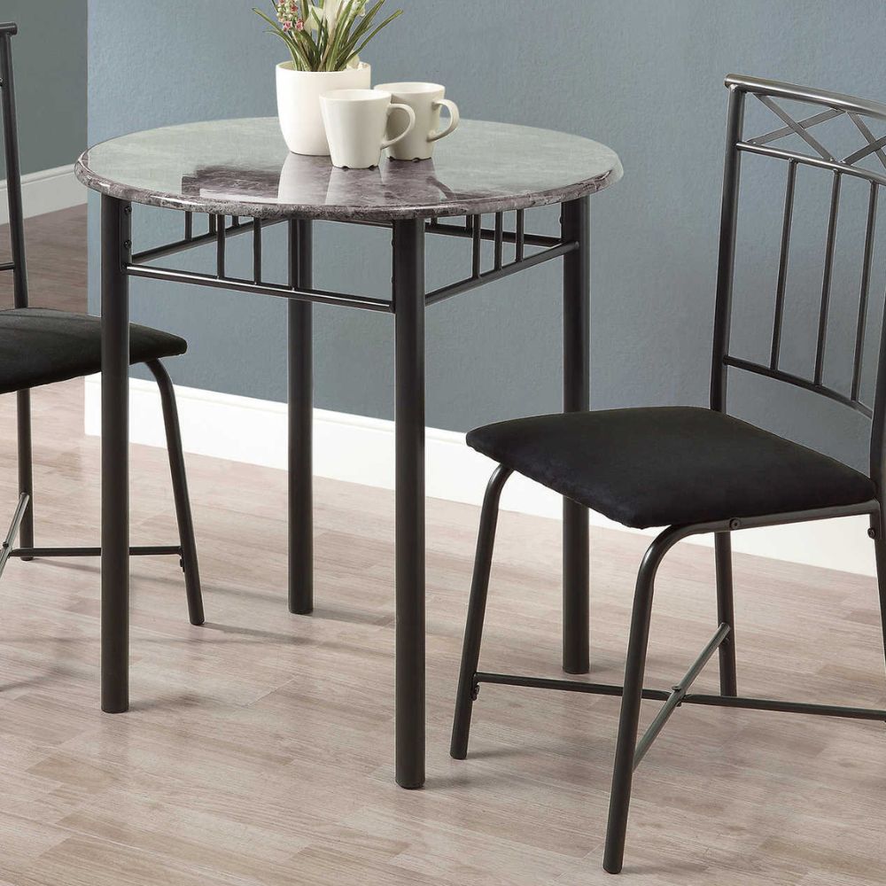 lifestyle Grey Marble-look 30" Round Table and 2 Cushioned Chairs Dining Table Set goldstardining.com