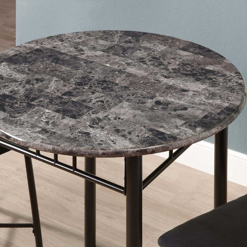 table Grey Marble-look 30" Round Table and 2 Cushioned Chairs Dining Table Set goldstardining.com