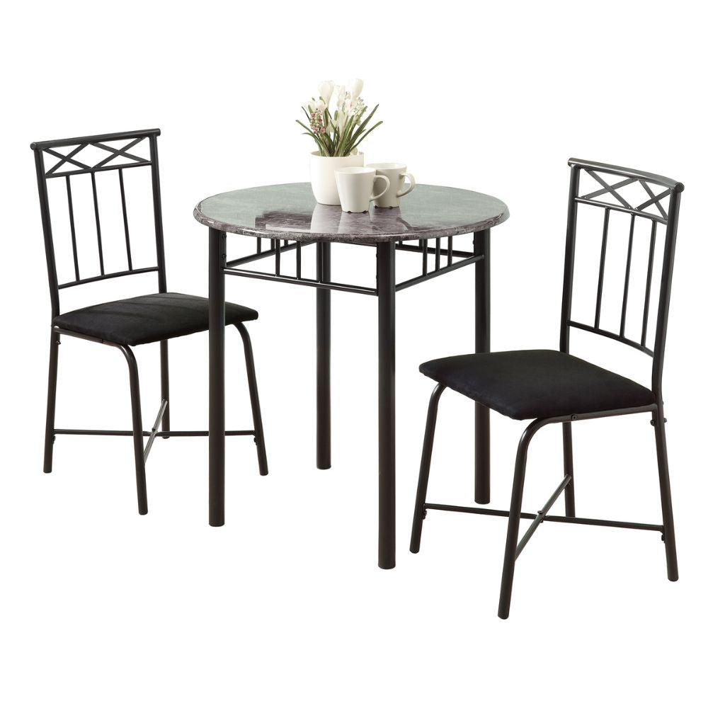 Grey Marble-look 30" Round Table and 2 Cushioned Chairs Dining Table Set goldstardining.com