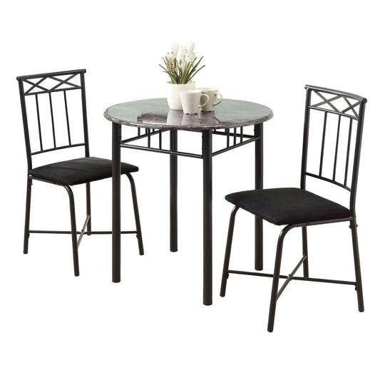 Grey Marble-look 30" Round Table and 2 Cushioned Chairs Dining Table Set goldstardining.com