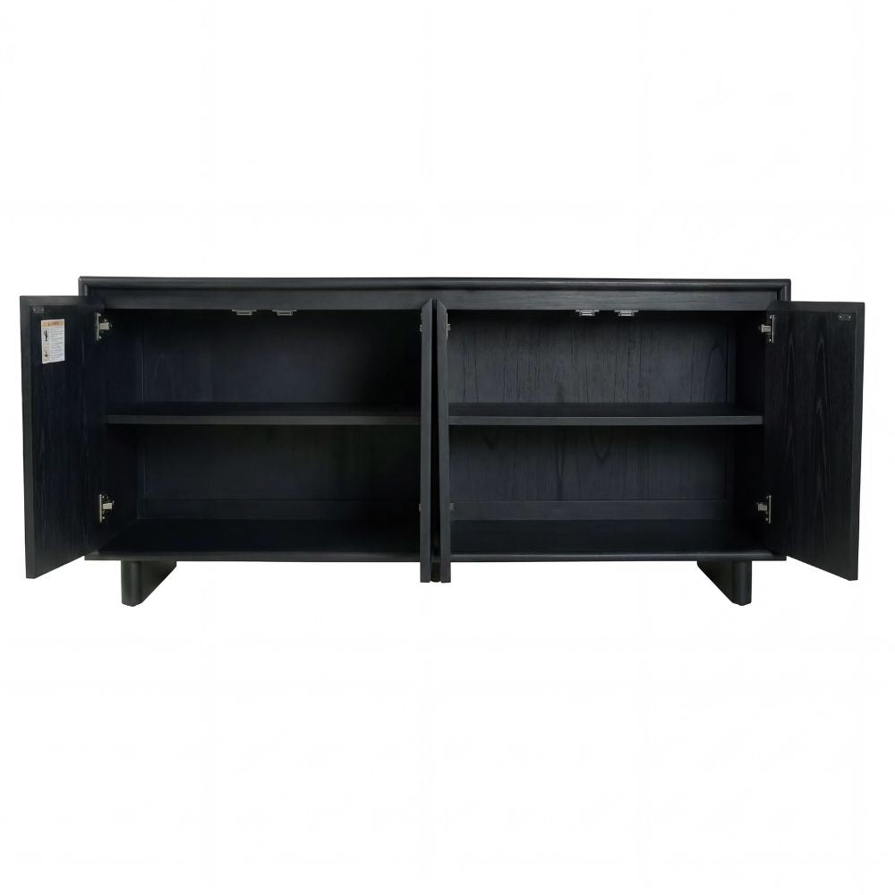 opened black Halmstad 63" Natural Wood Sideboard, goldstardining.com