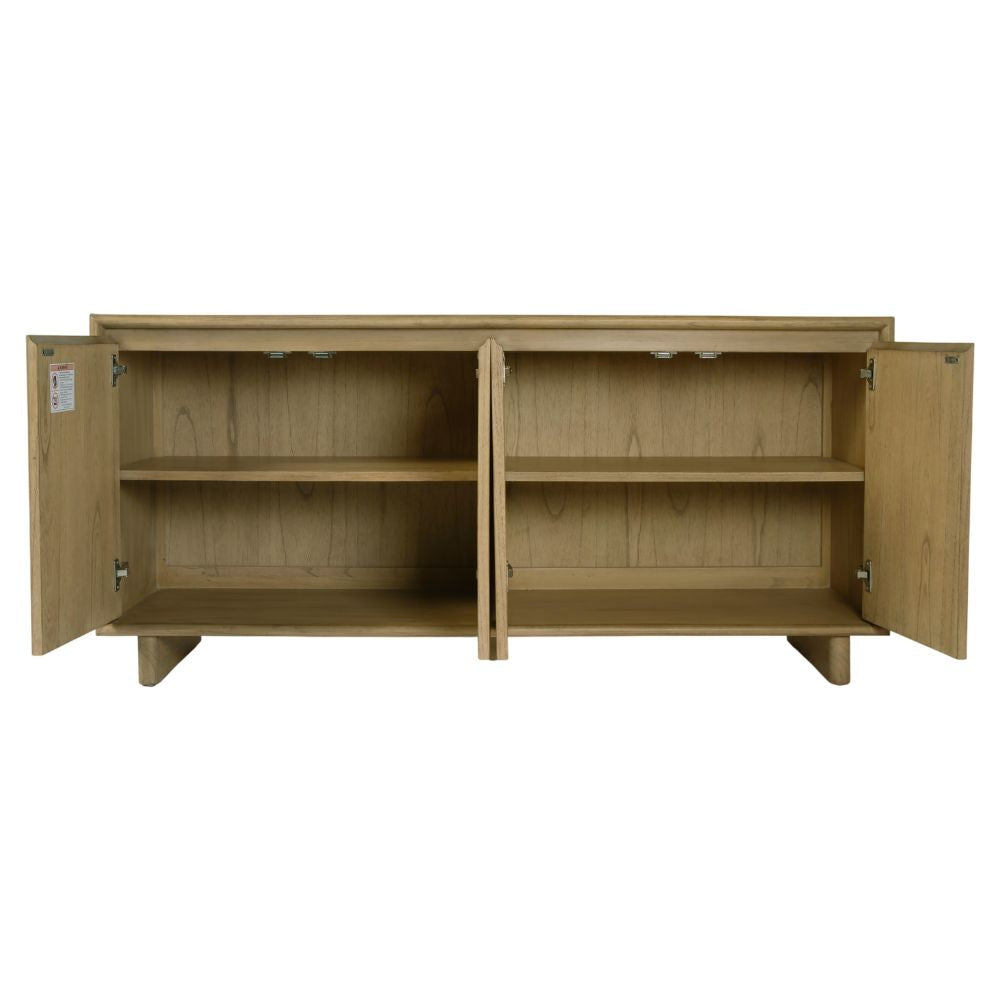 opened light brown Halmstad 63" Natural Wood Sideboard, goldstardining.com