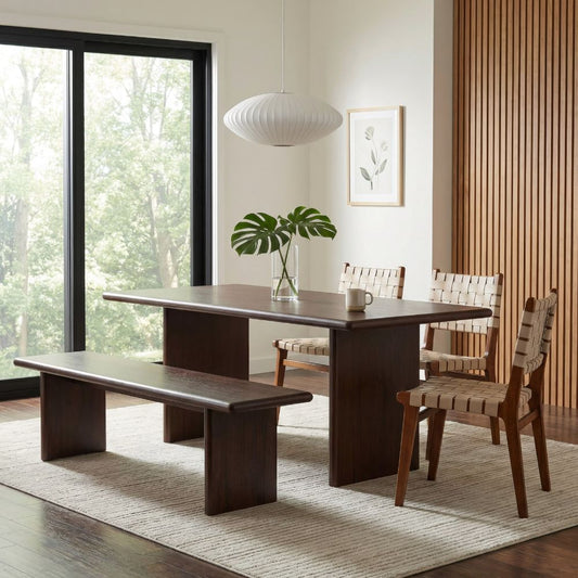 lifestyle dark brown Halmstad Wood Dining Bench,goldstardining.com