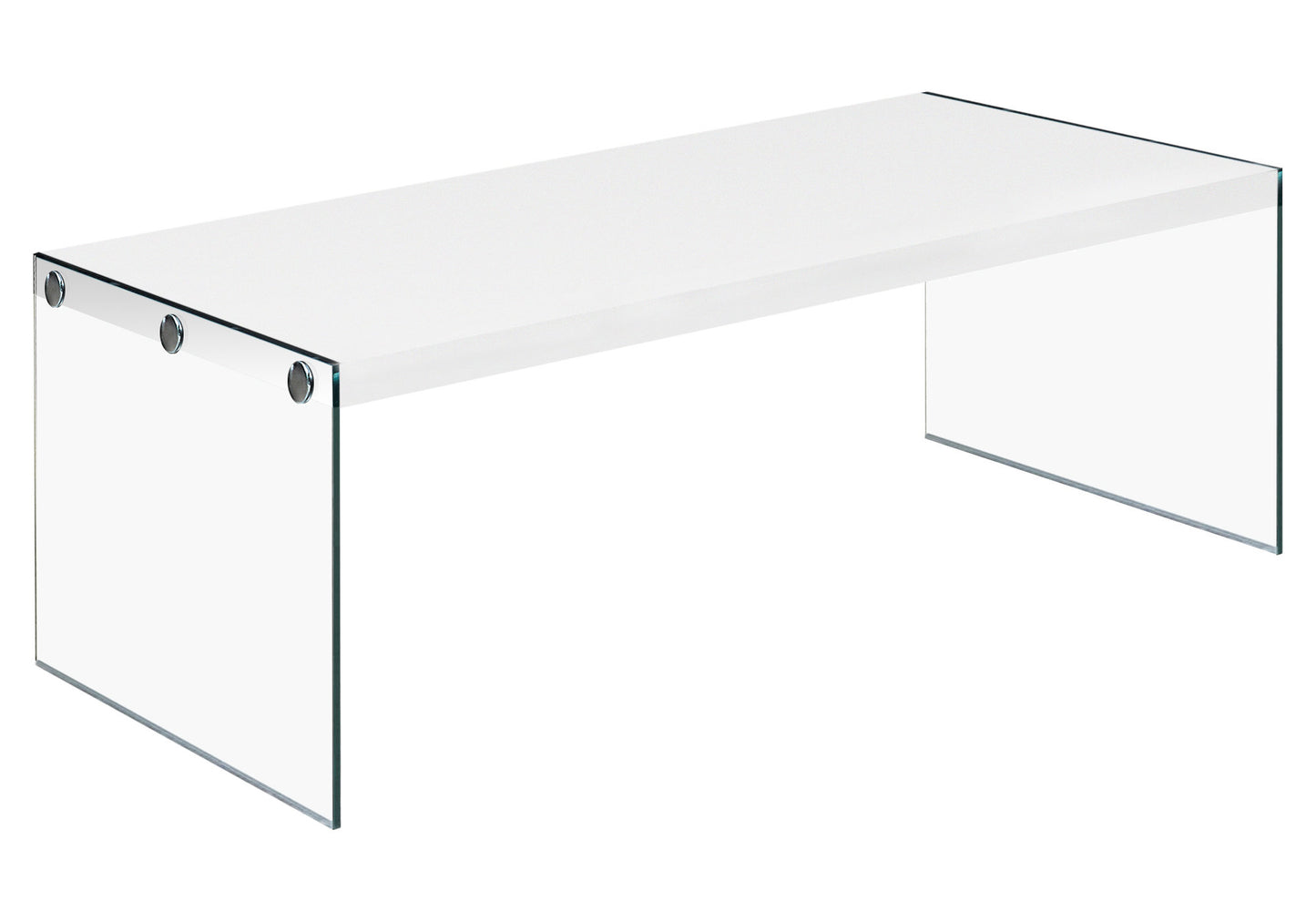 Monarch Specialties Coffee Table, Rectangular, 44"L, Tempered Glass, White, I 3286