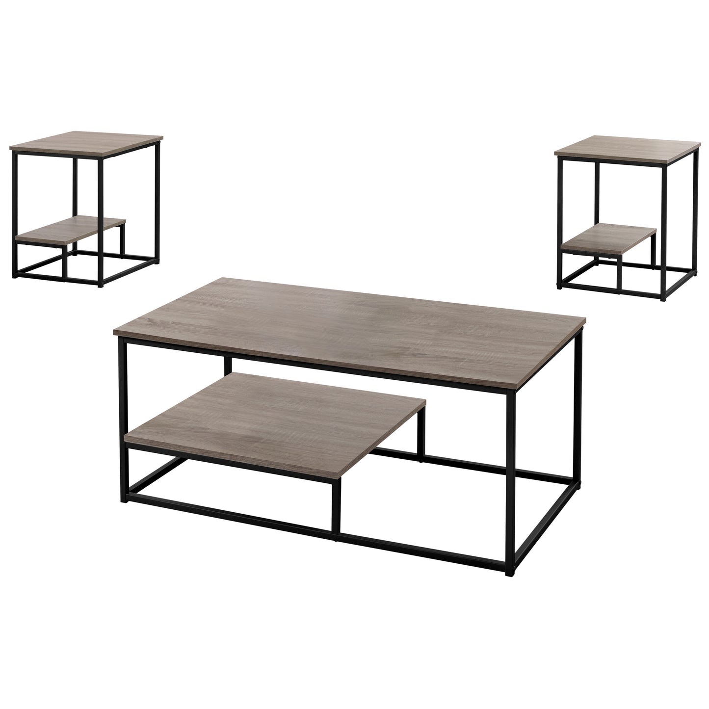 Monarch Specialties Table Set, 3pcs Set, Coffee, End, Side, Brown, Black, I 7960P