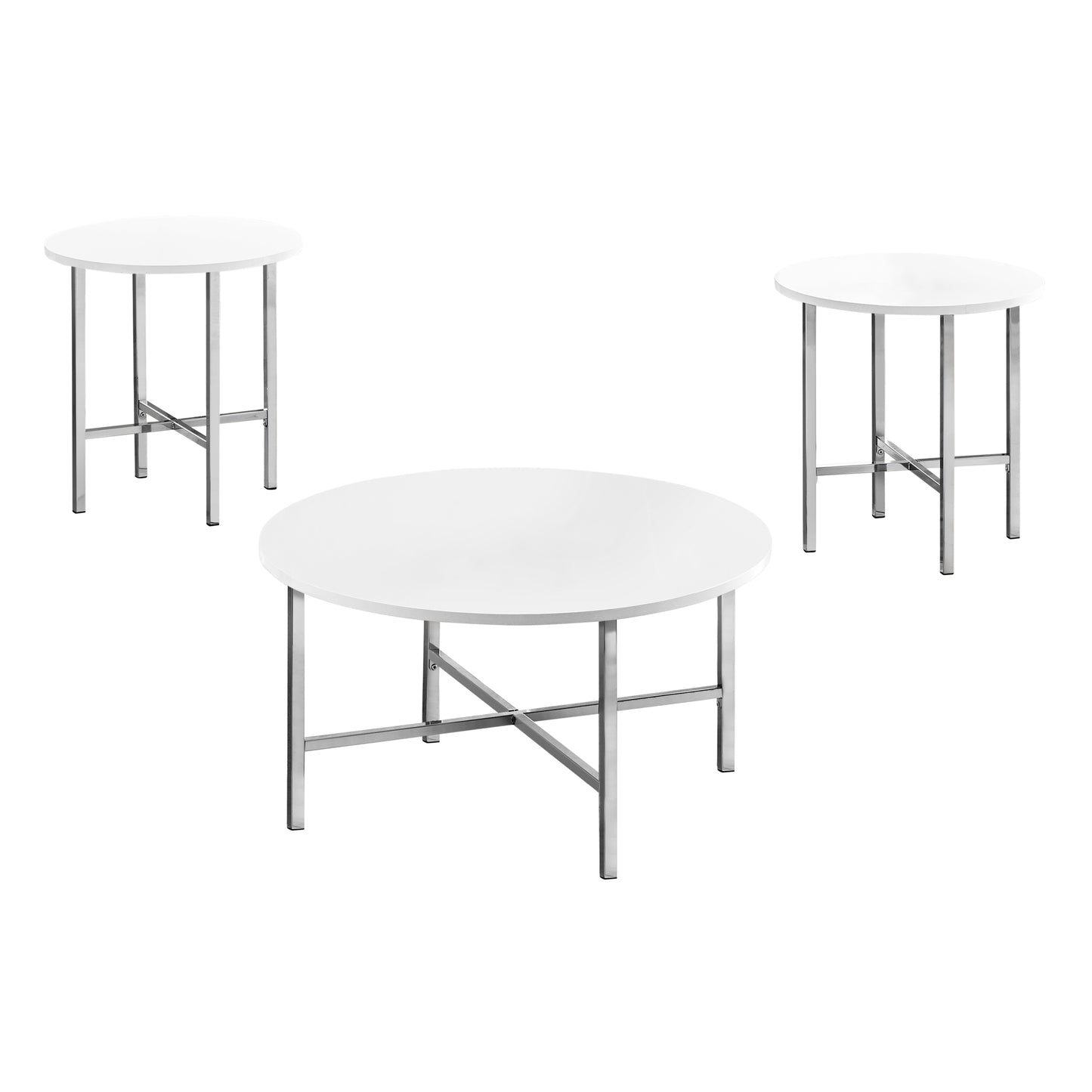 Monarch Specialties Table Set, 3pcs Set, Glossy White, I 7965P